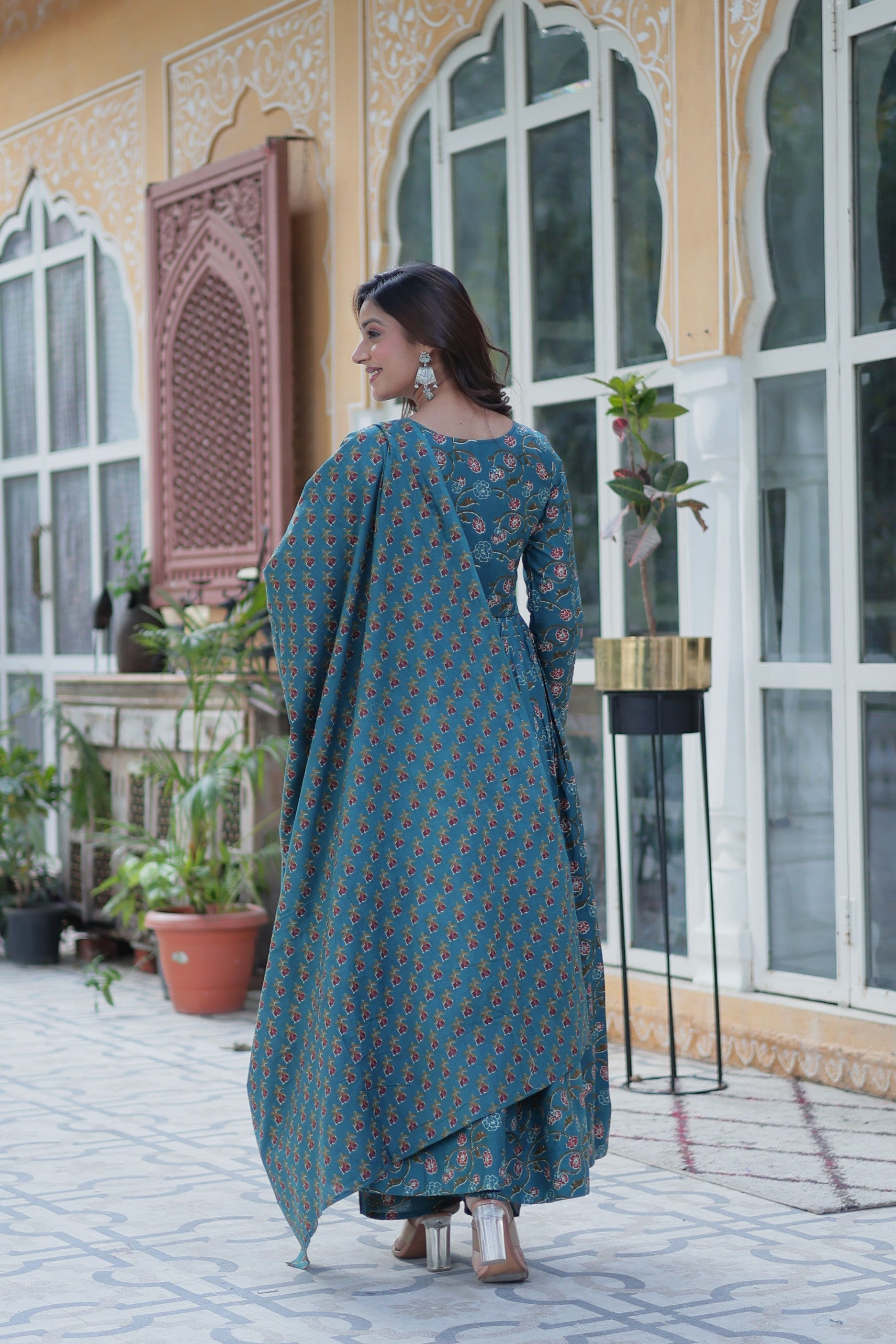 Jyoti Fashion Women's Rama Cotton Printed Designer Anarkali Set with Dupatta | Grocsy