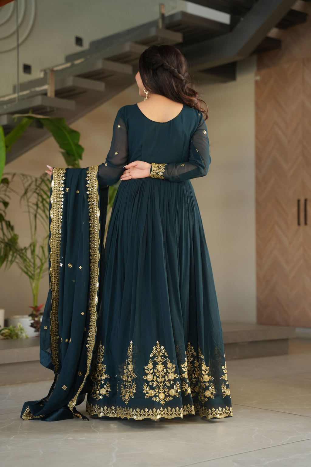 Jyoti Fashion Women's Rama Faux Georgette Zari Thread & Sequins Embroidered Anarkali Set with Dupatta | Grocsy