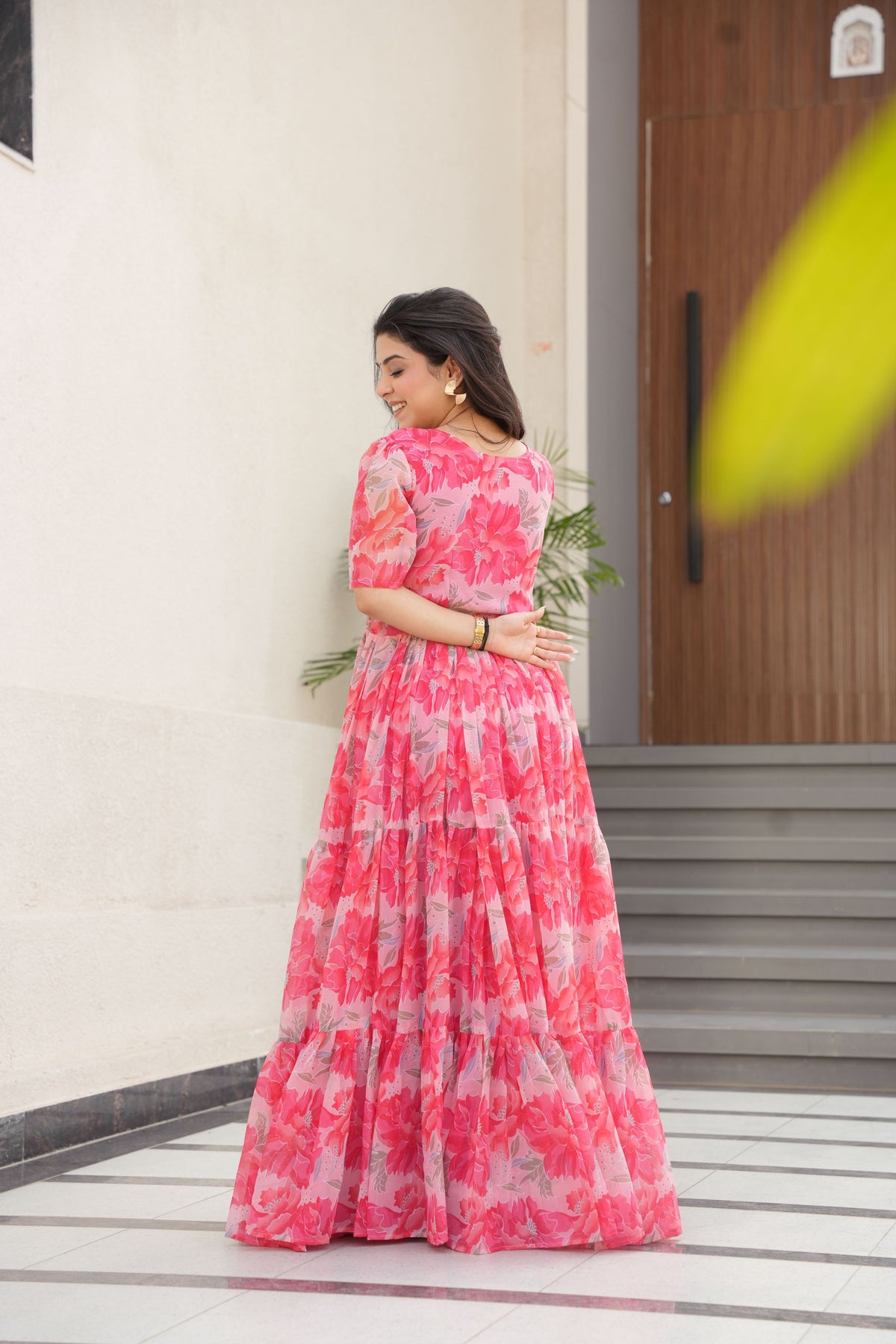 Jyoti Fashion Women's Pink Faux Georgette Floral Printed Designer Long Anarkali | Grocsy