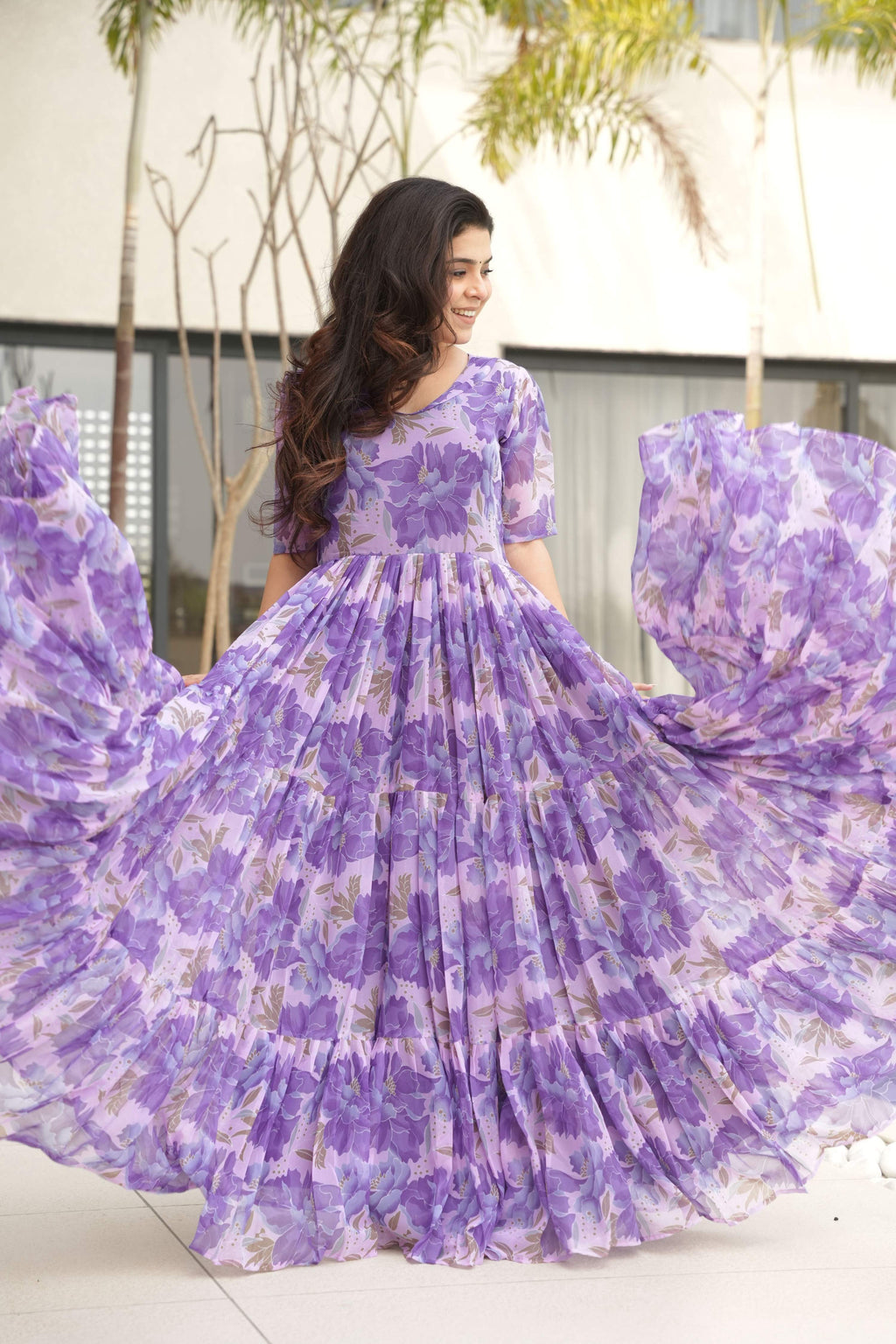 Jyoti Fashion Women's Purple Faux Georgette Floral Printed Designer Long Anarkali | Grocsy