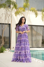 Jyoti Fashion Women's Purple Faux Georgette Floral Printed Designer Long Anarkali | Grocsy
