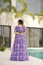 Jyoti Fashion Women's Purple Faux Georgette Floral Printed Designer Long Anarkali | Grocsy