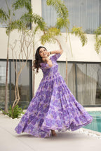 Jyoti Fashion Women's Purple Faux Georgette Floral Printed Designer Long Anarkali | Grocsy