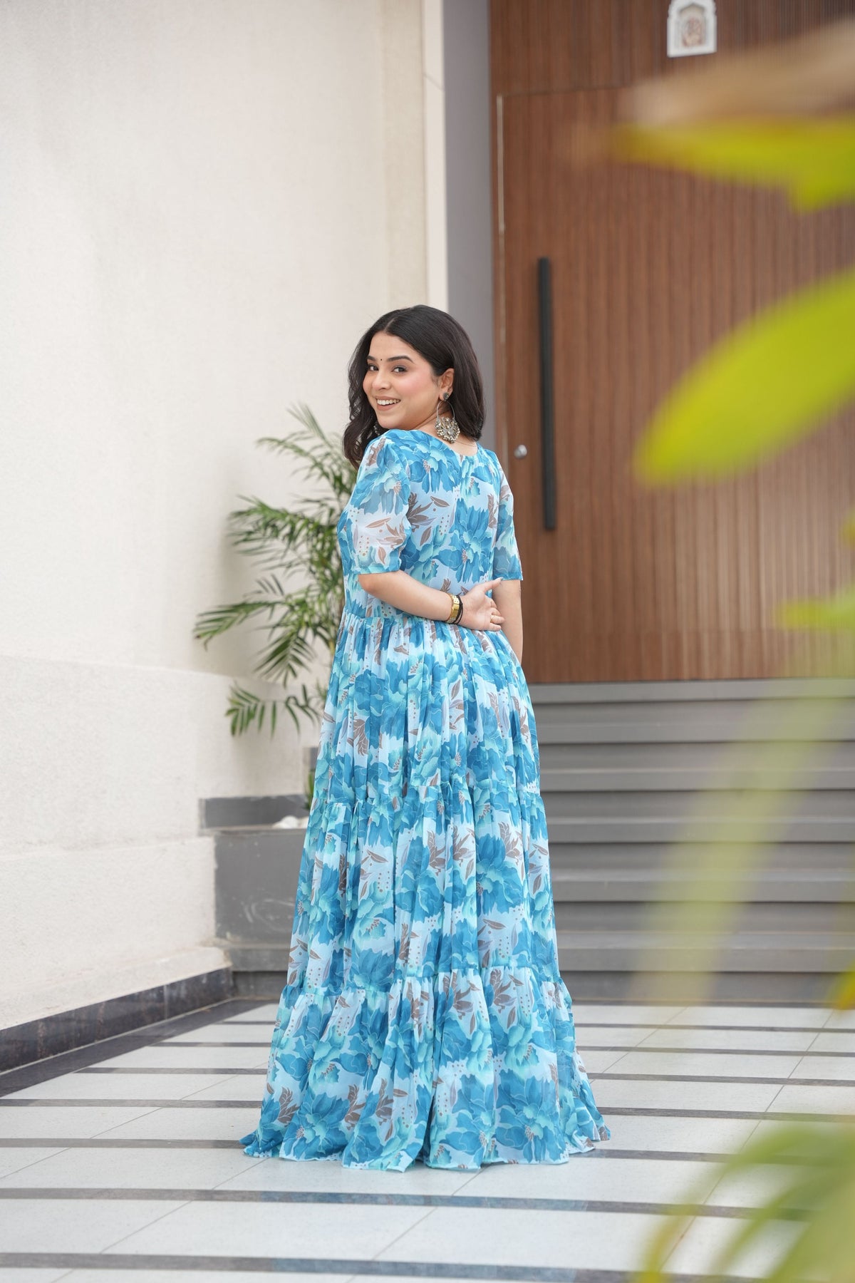 Jyoti Fashion Women's Sky Blue Faux Georgette Floral Printed Designer Long Anarkali | Grocsy