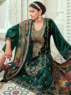 Jyoti Fashion Women's Green Velvet Cording with Digital Printed Kurta with Trouser & Dupatta | Grocsy