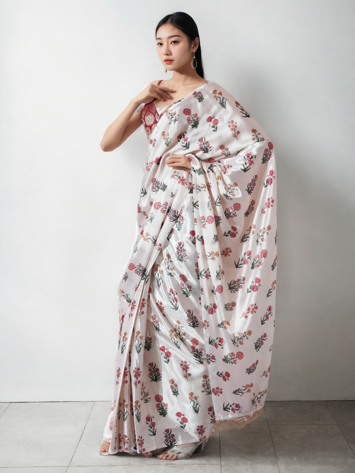 Jyoti Fashion Women's Multicolor Chinon Digital Printed Ready To Wear Saree with Blouse | Grocsy
