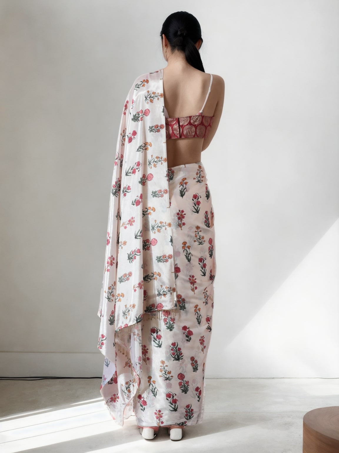 Jyoti Fashion Women's Multicolor Chinon Digital Printed Ready To Wear Saree with Blouse | Grocsy