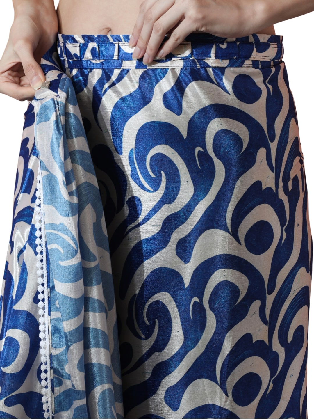 Jyoti Fashion Women's Blue Chinon Digital Printed Ready To Wear Saree with Blouse | Grocsy