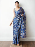 Jyoti Fashion Women's Blue Chinon Digital Printed Ready To Wear Saree with Blouse | Grocsy
