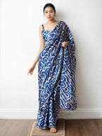 Jyoti Fashion Women's Blue Chinon Digital Printed Ready To Wear Saree with Blouse | Grocsy