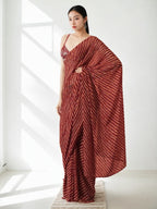 Jyoti Fashion Women's Maroon Marble Chiffon Printed Ready To Wear Saree with Blouse | Grocsy