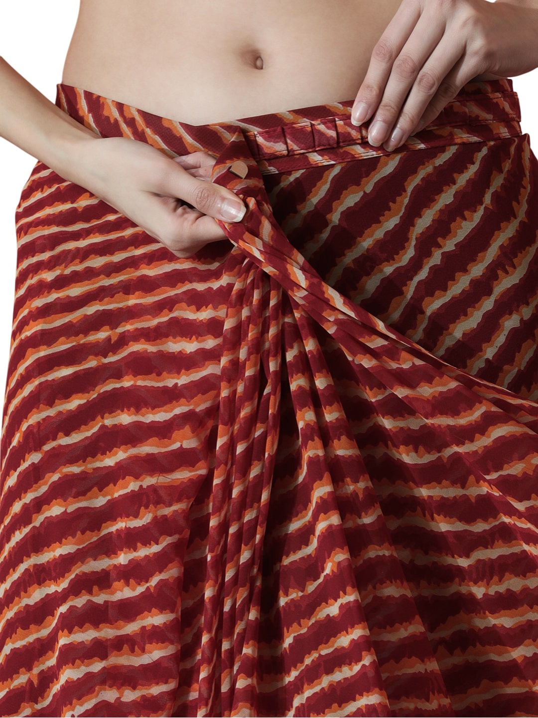 Jyoti Fashion Women's Maroon Marble Chiffon Printed Ready To Wear Saree with Blouse | Grocsy