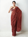 Jyoti Fashion Women's Maroon Marble Chiffon Printed Ready To Wear Saree with Blouse | Grocsy