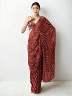 Jyoti Fashion Women's Maroon Marble Chiffon Printed Ready To Wear Saree with Blouse | Grocsy