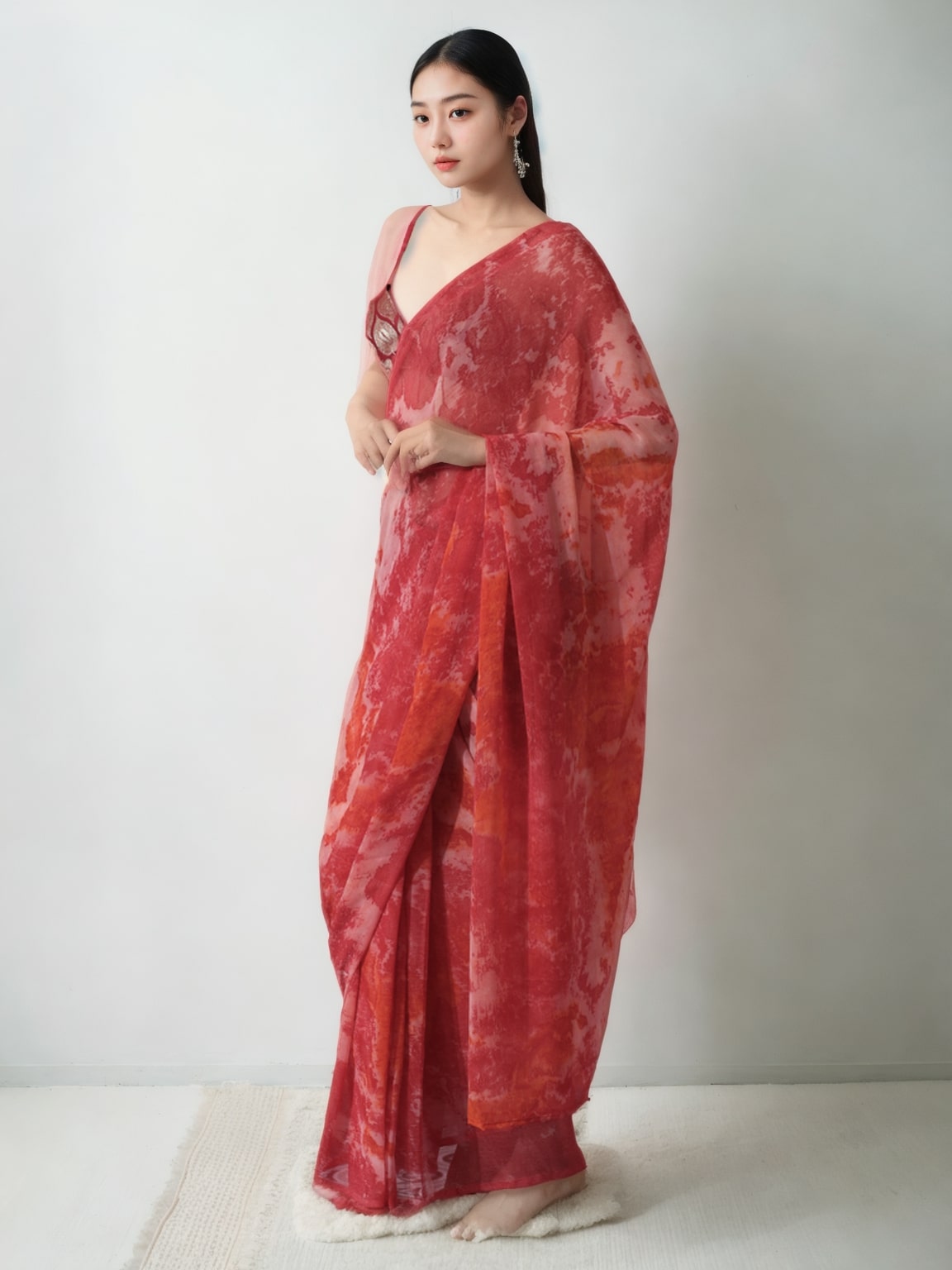 Jyoti Fashion Women's Gajri Marble Chiffon Printed Ready To Wear Saree with Blouse | Grocsy