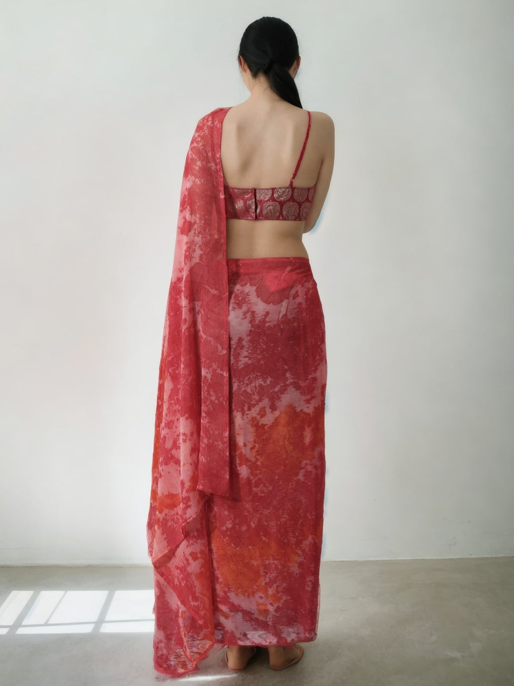 Jyoti Fashion Women's Gajri Marble Chiffon Printed Ready To Wear Saree with Blouse | Grocsy