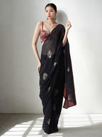 Jyoti Fashion Women's Black Marble Chiffon Printed Ready To Wear Saree with Blouse | Grocsy
