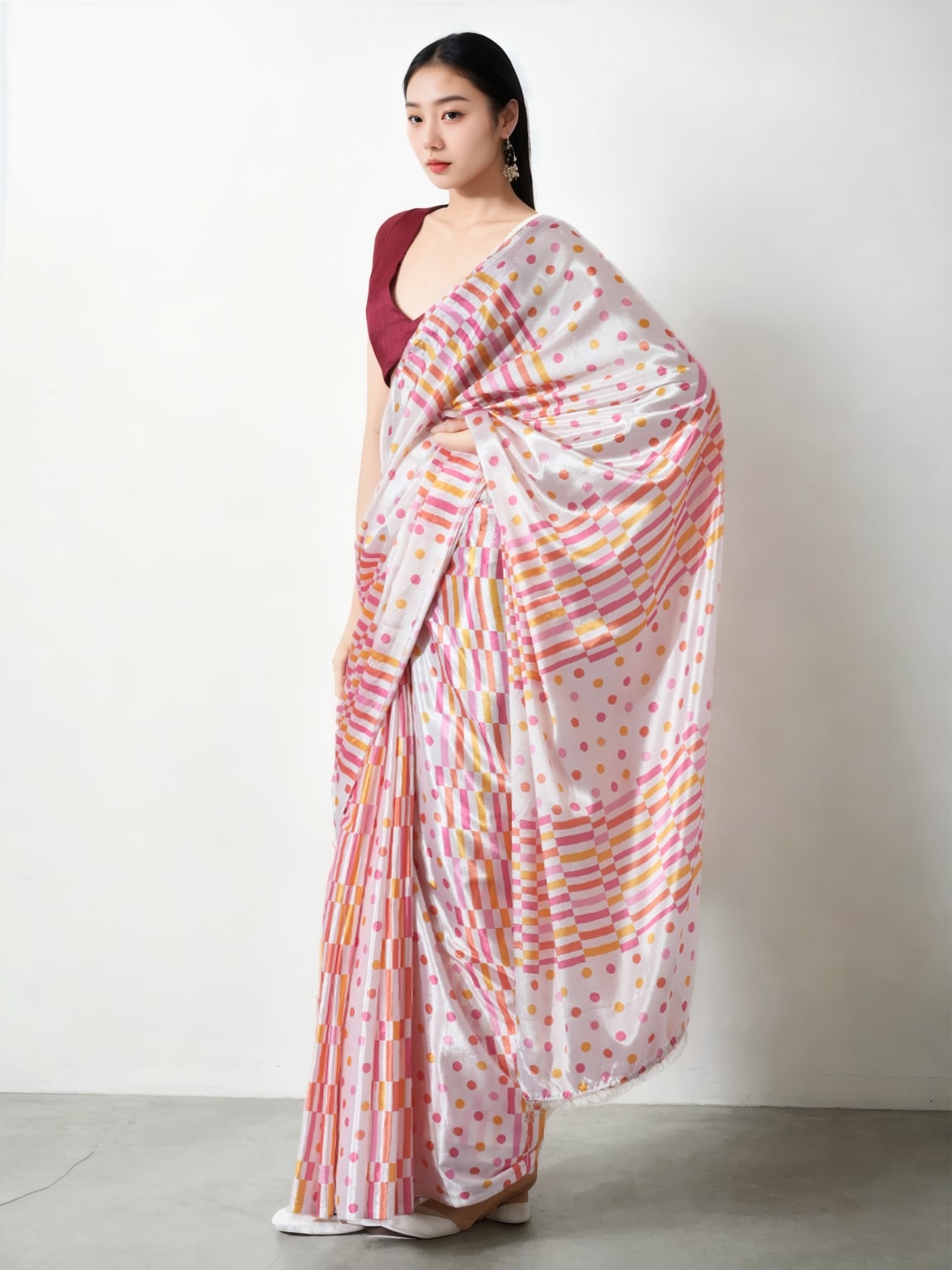 Jyoti Fashion Women's Multicolor Chinon Digital Printed Ready To Wear Saree with Blouse | Grocsy