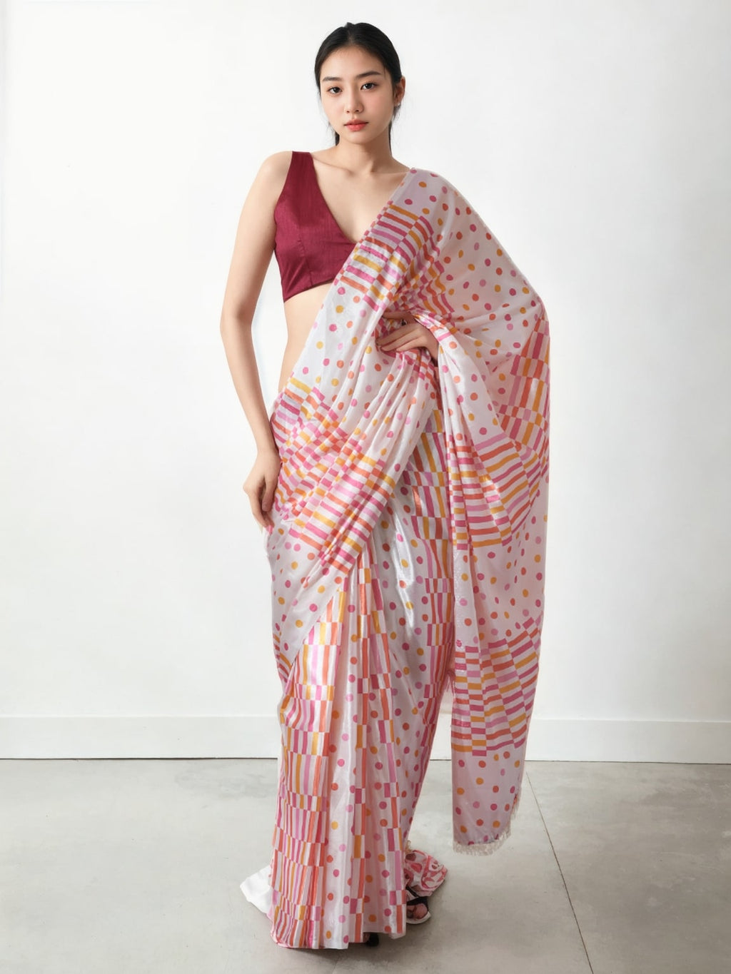 Jyoti Fashion Women's Multicolor Chinon Digital Printed Ready To Wear Saree with Blouse | Grocsy