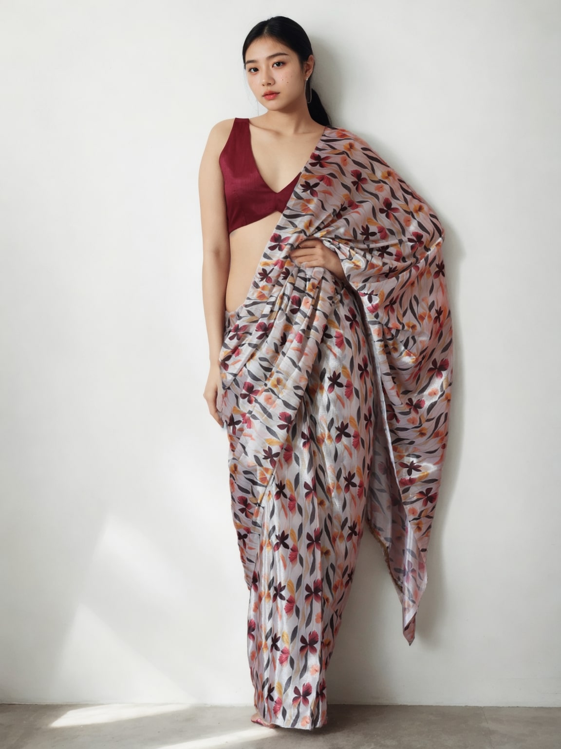 Jyoti Fashion Women's Multicolor Chinon Digital Printed Ready To Wear Saree with Blouse | Grocsy