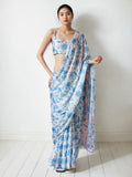 Jyoti Fashion Women's Sky Blue Chinon Digital Printed Ready To Wear Saree with Blouse | Grocsy