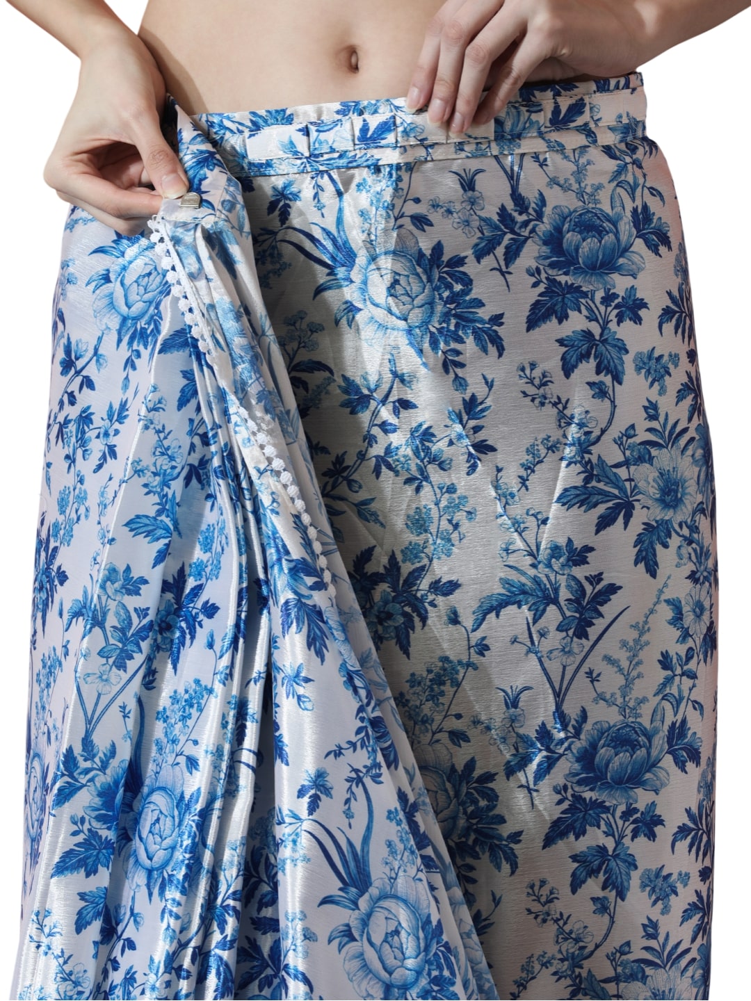 Jyoti Fashion Women's Blue Chinon Digital Printed Ready To Wear Saree with Blouse | Grocsy