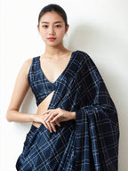 Jyoti Fashion Women's Navy Blue Chinon Digital Printed Ready To Wear Saree with Blouse | Grocsy