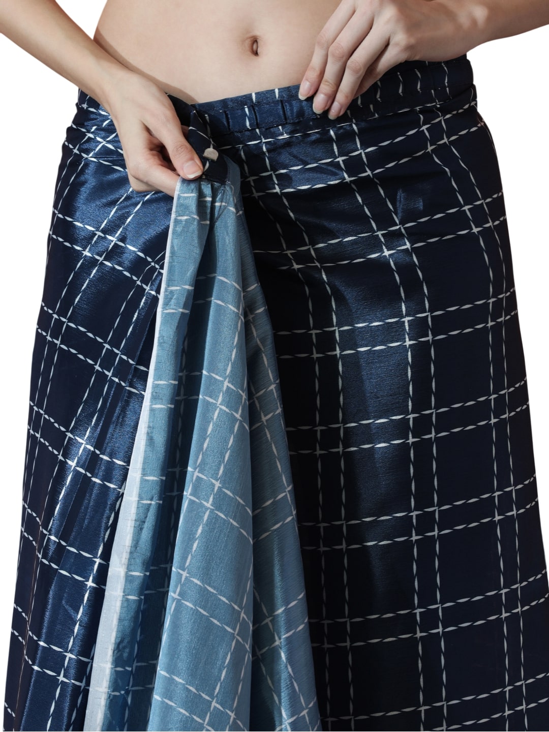 Jyoti Fashion Women's Navy Blue Chinon Digital Printed Ready To Wear Saree with Blouse | Grocsy