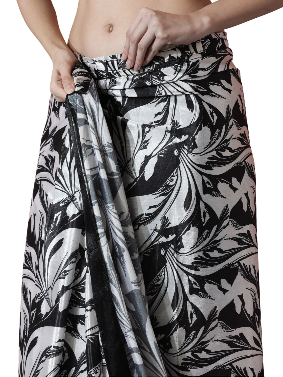 Jyoti Fashion Women's Black Chinon Digital Printed Ready To Wear Saree with Blouse | Grocsy