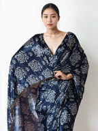Jyoti Fashion Women's Navy Blue Chinon Digital Printed Ready To Wear Saree with Blouse | Grocsy