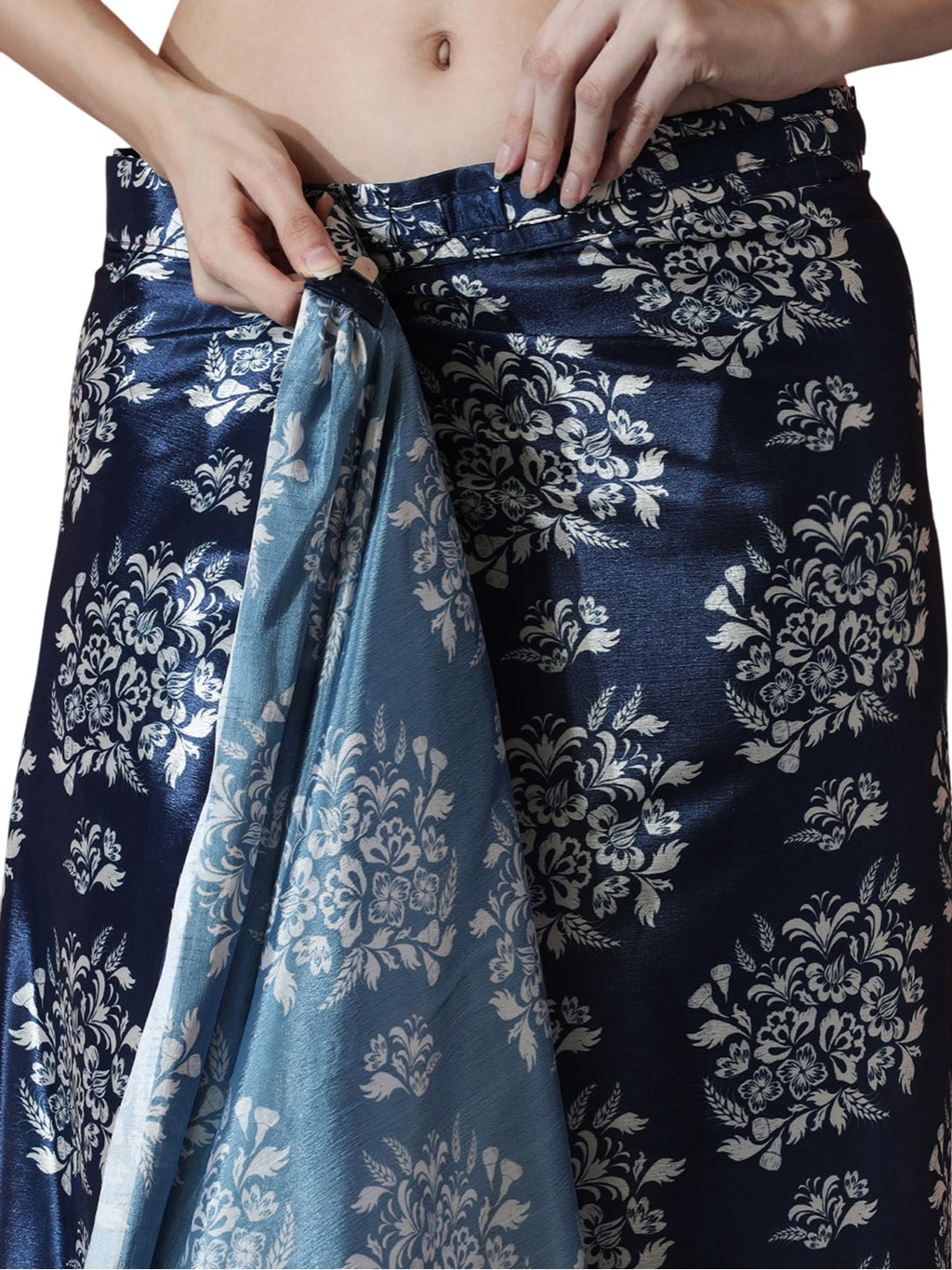 Jyoti Fashion Women's Navy Blue Chinon Digital Printed Ready To Wear Saree with Blouse | Grocsy