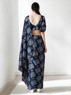 Jyoti Fashion Women's Navy Blue Chinon Digital Printed Ready To Wear Saree with Blouse | Grocsy