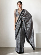Jyoti Fashion Women's Grey Chinon Digital Printed Ready To Wear Saree with Blouse | Grocsy