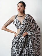 Jyoti Fashion Women's Black Chinon Digital Printed Ready To Wear Saree with Blouse | Grocsy