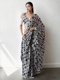 Jyoti Fashion Women's Black Chinon Digital Printed Ready To Wear Saree with Blouse | Grocsy