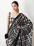 Jyoti Fashion Women's Black Chinon Digital Printed Ready To Wear Saree with Blouse | Grocsy