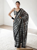 Jyoti Fashion Women's Black Chinon Digital Printed Ready To Wear Saree with Blouse | Grocsy