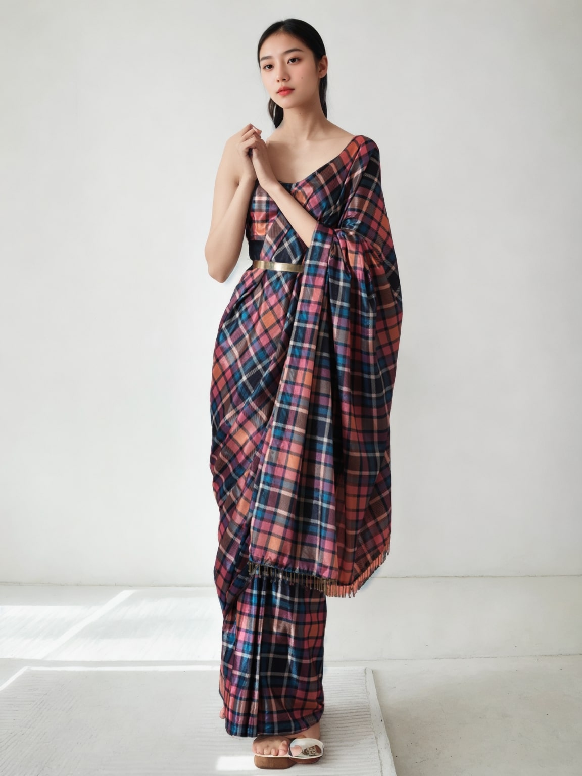 Jyoti Fashion Women's Multicolor Chinon Digital Printed Ready To Wear Saree with Blouse | Grocsy