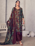 Jyoti Fashion Women's Maroon Pure Pashmina Digital Print with Jacquard Woven Kurta with Trouser & Dupatta | Grocsy