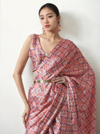 Jyoti Fashion Women's Peach Chinon Digital Printed Ready To Wear Saree with Blouse | Grocsy