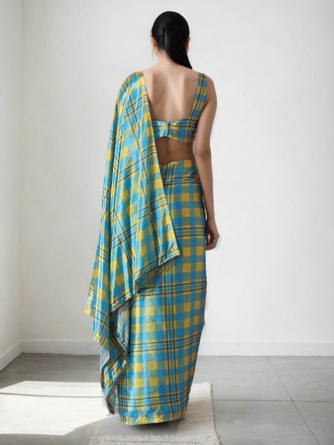 Jyoti Fashion Women's Sky Blue Chinon Digital Printed Ready To Wear Saree with Blouse | Grocsy