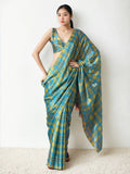 Jyoti Fashion Women's Sky Blue Chinon Digital Printed Ready To Wear Saree with Blouse | Grocsy