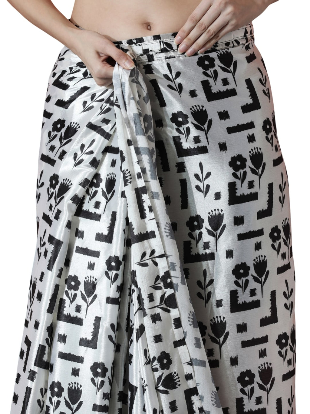 Jyoti Fashion Women's Black Chinon Digital Printed Ready To Wear Saree with Blouse | Grocsy