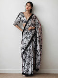 Jyoti Fashion Women's Black Chinon Digital Printed Ready To Wear Saree with Blouse | Grocsy