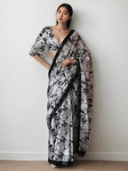 Jyoti Fashion Women's Black Chinon Digital Printed Ready To Wear Saree with Blouse | Grocsy