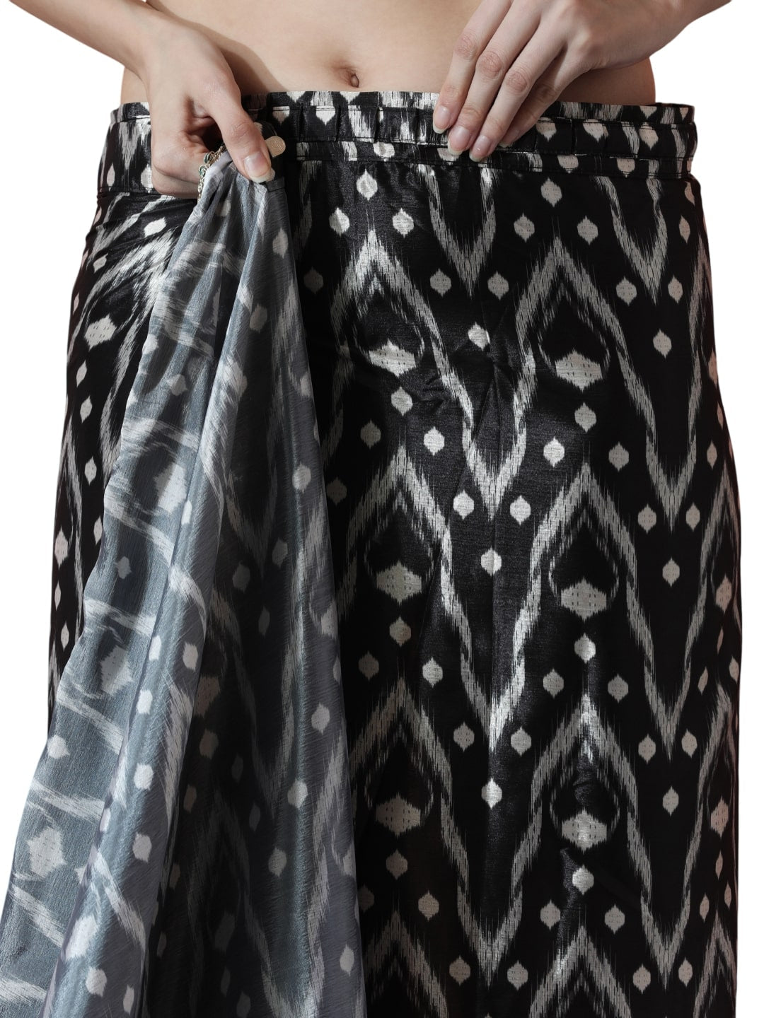Jyoti Fashion Women's Black Chinon Digital Printed Ready To Wear Saree with Blouse | Grocsy
