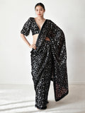 Jyoti Fashion Women's Black Chinon Digital Printed Ready To Wear Saree with Blouse | Grocsy