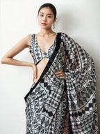 Jyoti Fashion Women's Black Chinon Digital Printed Ready To Wear Saree with Blouse | Grocsy