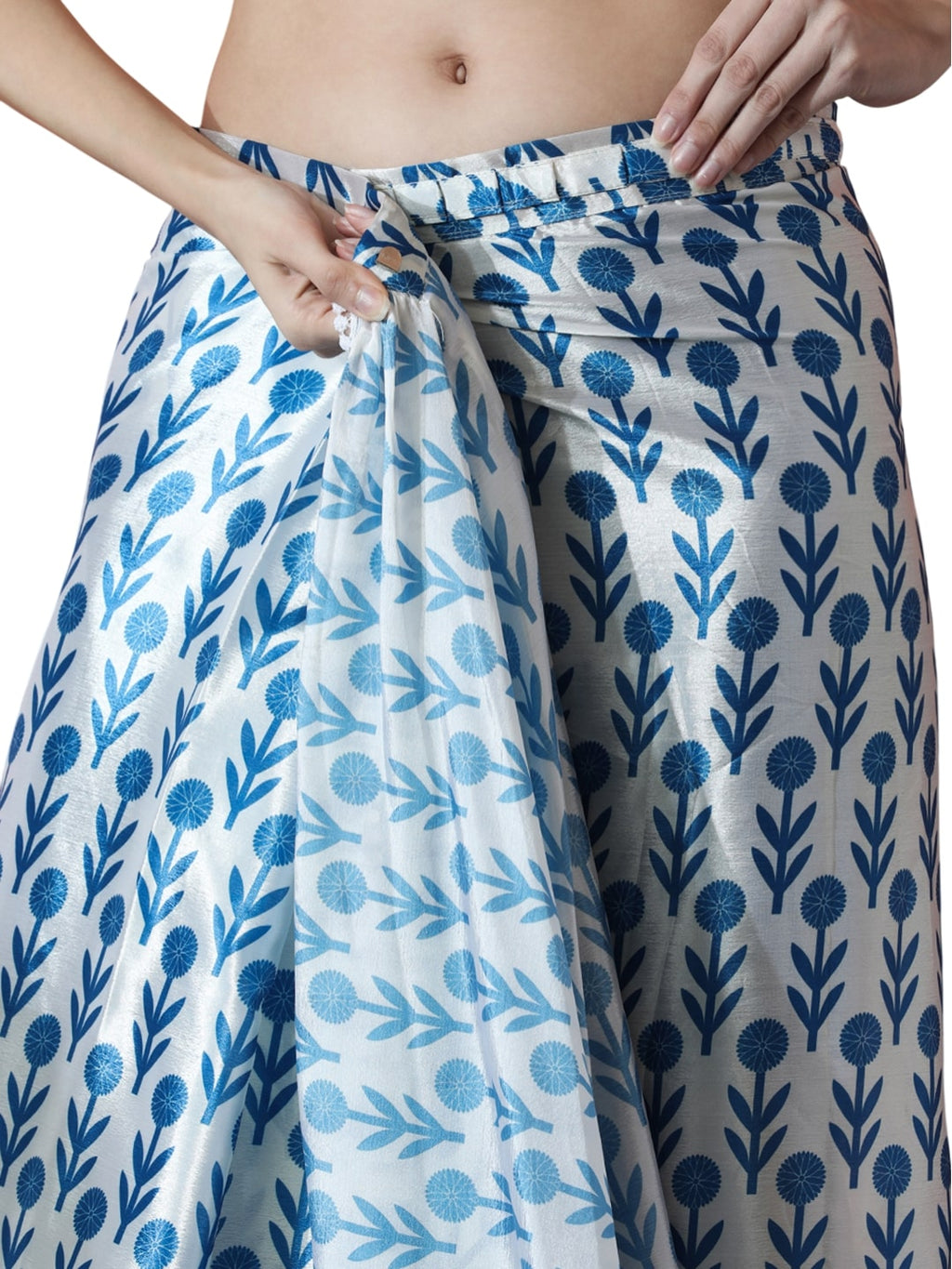 Jyoti Fashion Women's Sky Blue Chinon Digital Printed Ready To Wear Saree with Blouse | Grocsy