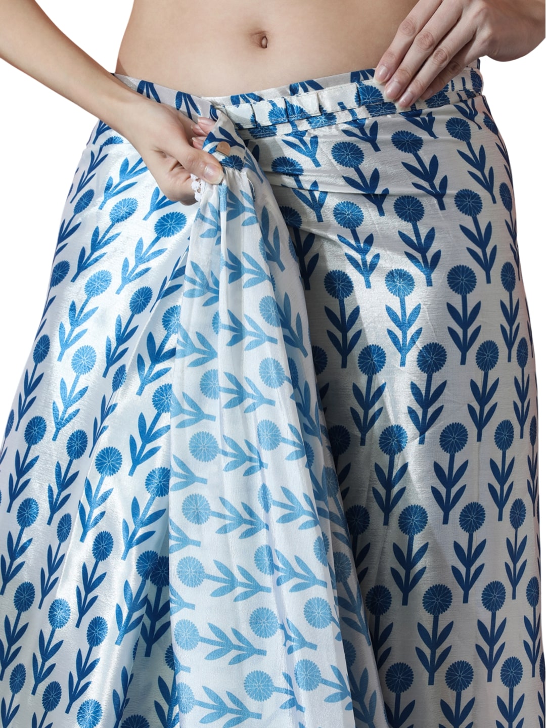 Jyoti Fashion Women's Sky Blue Chinon Digital Printed Ready To Wear Saree with Blouse | Grocsy